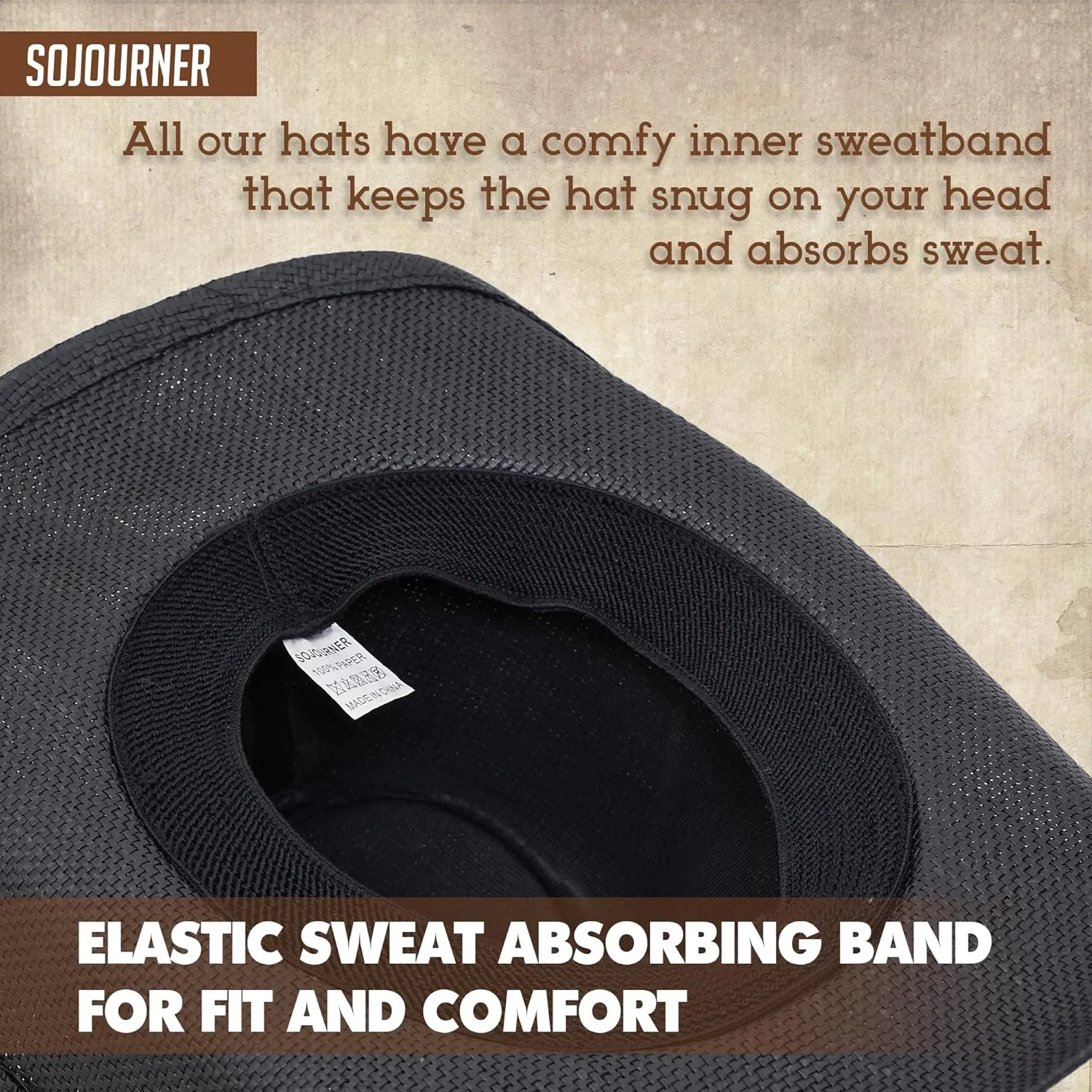 SoJourner Bags Men & Women's Cowboy Cowgirl Hat - Western Hats for Women, Adjustable Cowboy Hat Men with Wide Brim