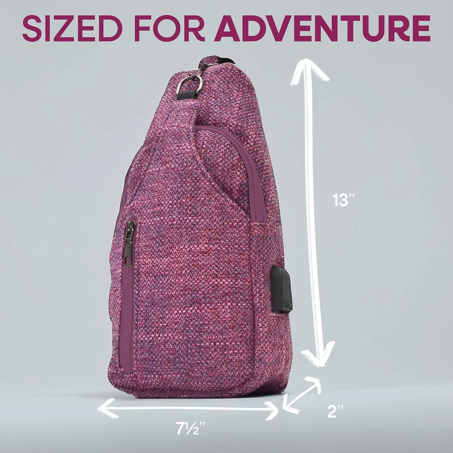 Sonoma Antitheft Daypack Crossbody Sling Backpack, USB Charging, Lightweight Day Pack for Travel, Hiking, Everyday, Regular Lt Blue/Silver Tweed
