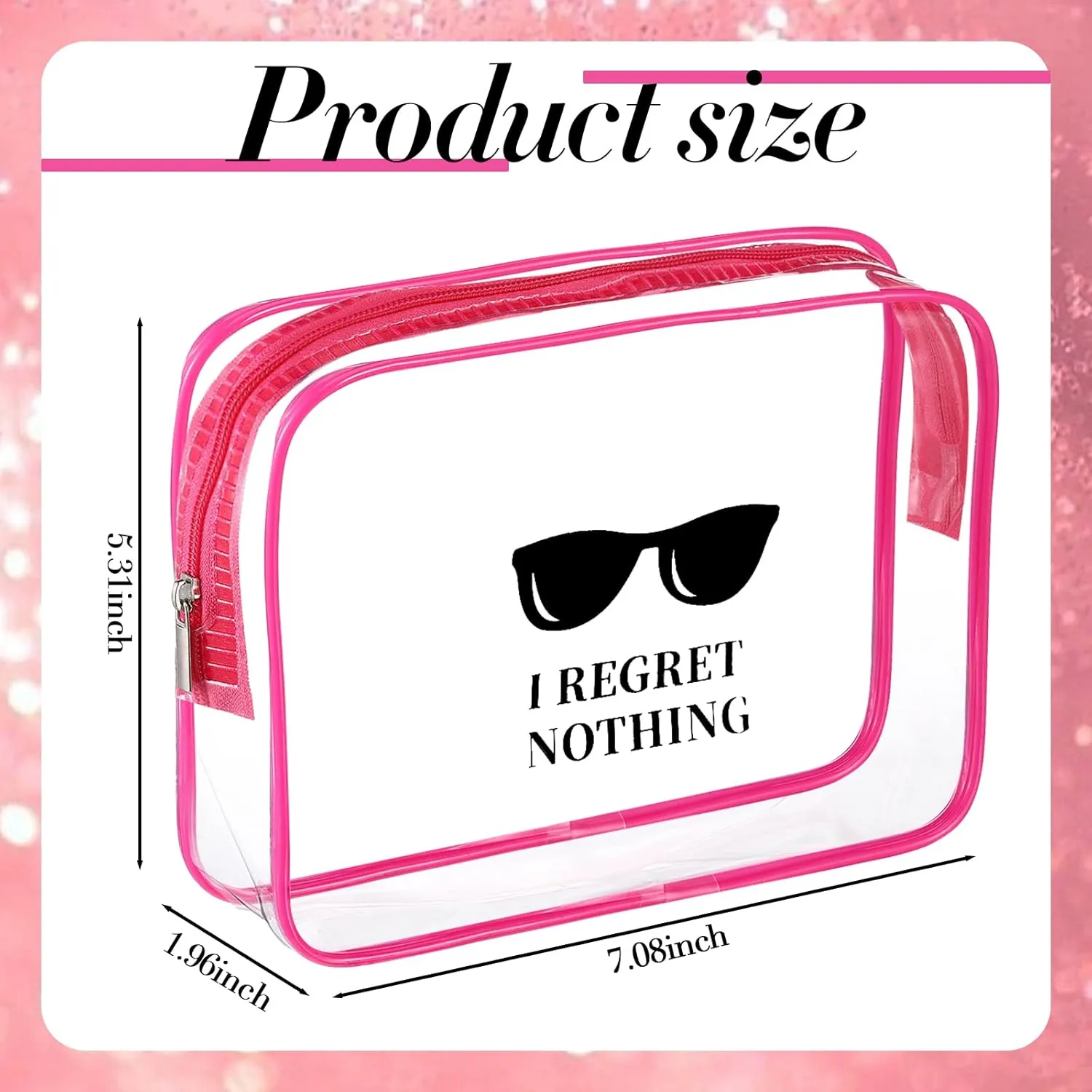 Sotiff 10 Pieces Hangover Party Favor Bags Bachelorette PVC Bag with Zipper Handles I Regret Nothing Pouch Waterproof Hangover Storage Supplies for Bachelorette Party Favors Weddings(Rose Red)