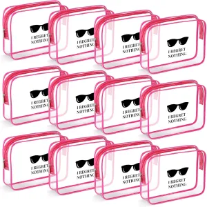 Sotiff 10 Pieces Hangover Party Favor Bags Bachelorette PVC Bag with Zipper Handles I Regret Nothing Pouch Waterproof Hangover Storage Supplies for Bachelorette Party Favors Weddings(Rose Red)