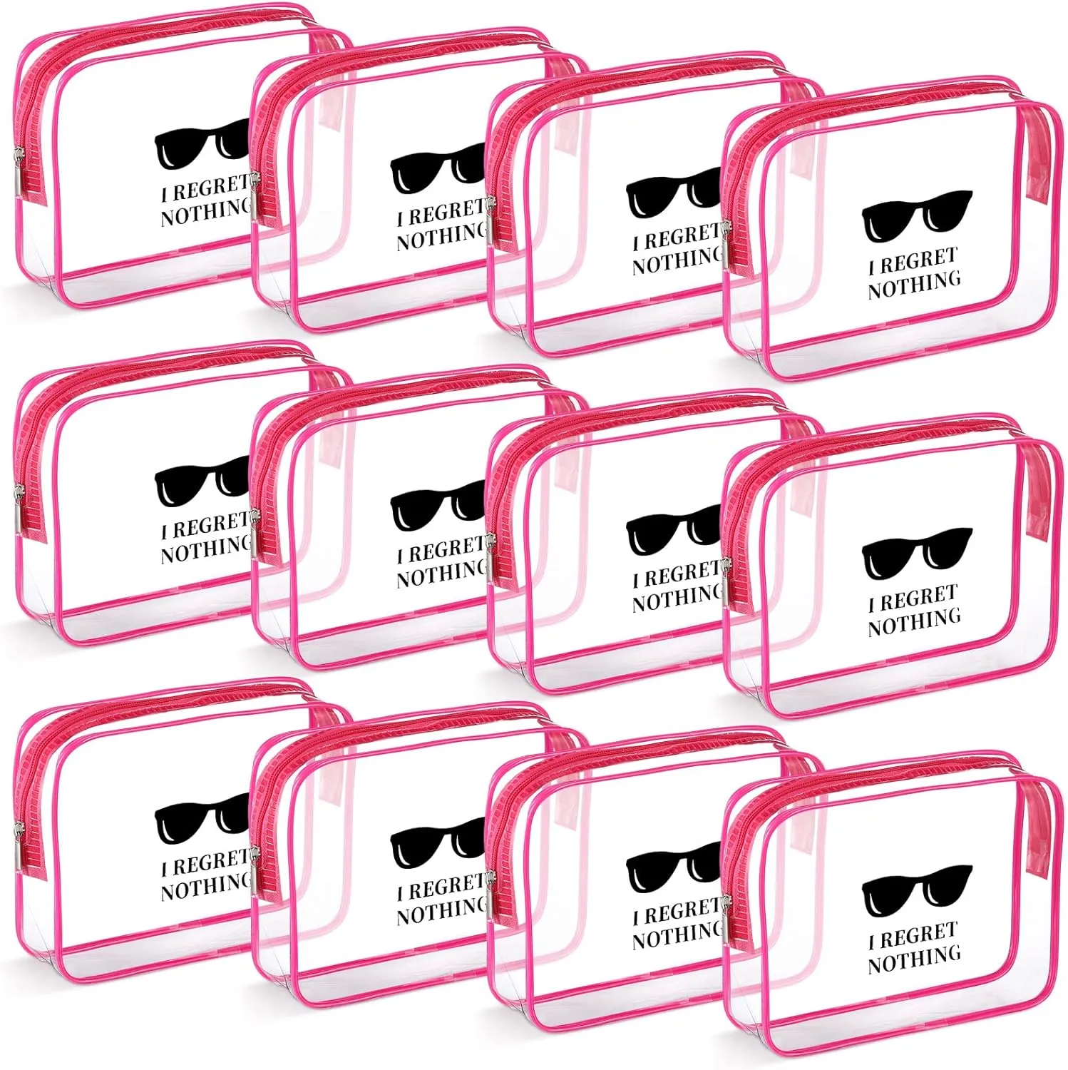 Sotiff 10 Pieces Hangover Party Favor Bags Bachelorette PVC Bag with Zipper Handles I Regret Nothing Pouch Waterproof Hangover Storage Supplies for Bachelorette Party Favors Weddings(Rose Red)