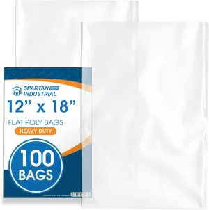 Spartan Industrial - 12” X 18” (100 Count) 2 Mil Heavy Duty Flat Open End Clear Plastic Poly Bags - For Packaging Toys, Art, School Supplies (Bags DO NOT Have Seal & DO NOT Have Prints)