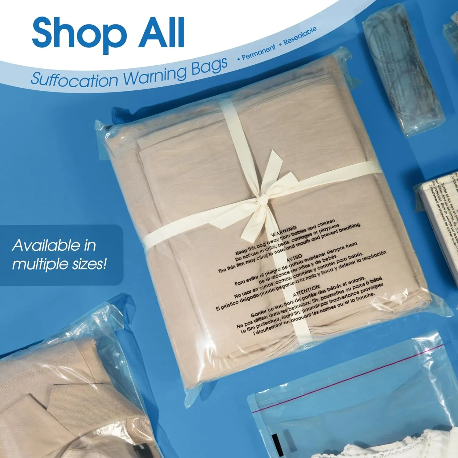 Spartan Industrial - 13” X 15” (100 Count) Self Seal Clear Poly Bags with Suffocation Warning for Packaging, T Shirts & Shipping- Permanent Adhesive