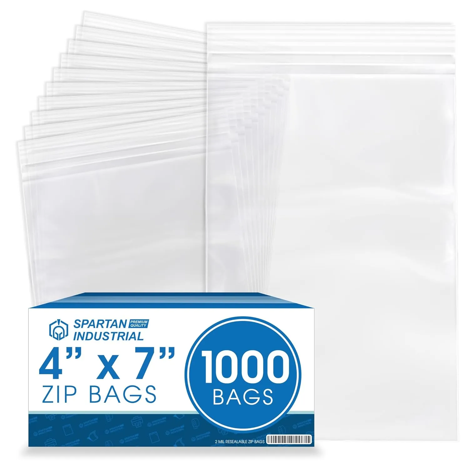 Spartan Industrial - 4” X 7” (1000 Count) 2 Mil Clear Reclosable Zip Plastic Poly Bags with Resealable Lock Seal Zipper