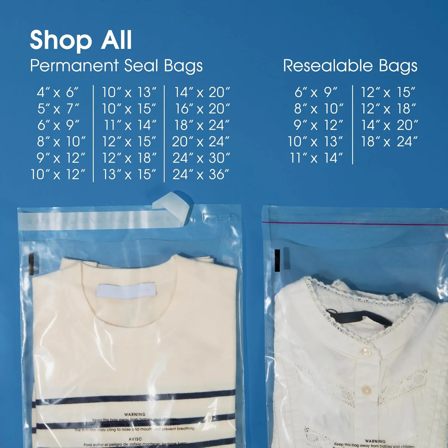 Spartan Industrial - 8” X 10” (200 Count) Self Seal Clear Poly Bags with Suffocation Warning for Packaging, T Shirts - Resealable Glue