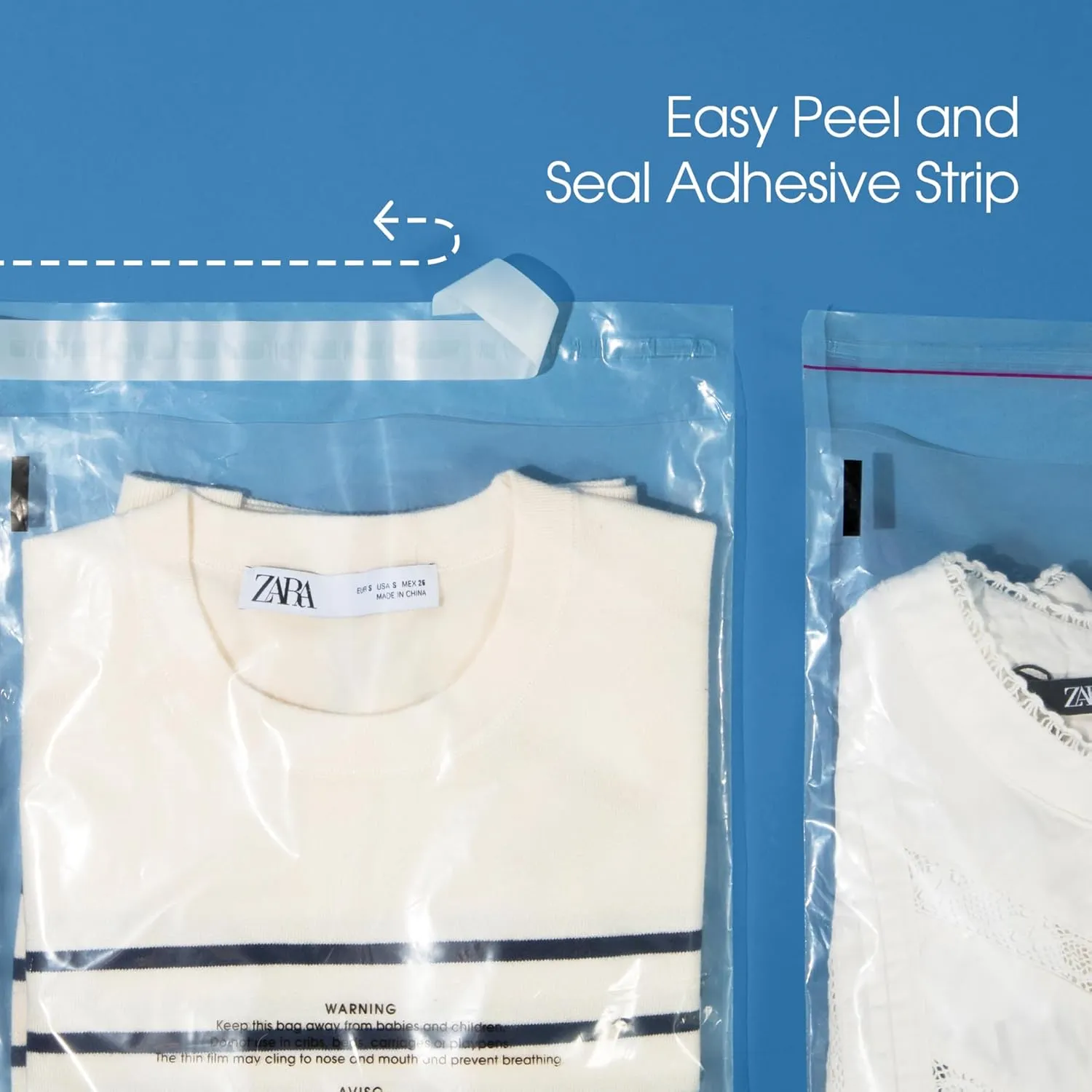 Spartan Industrial - 8” X 10” (200 Count) Self Seal Clear Poly Bags with Suffocation Warning for Packaging, T Shirts - Resealable Glue