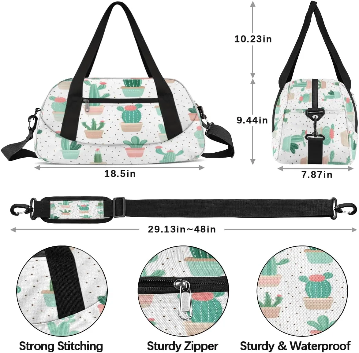 Sport Duffel Bag Cactus Plants Kids Gym Bag Weekender Overnight Bags for Boys Girls Teens Carry On Workout Travel Bag