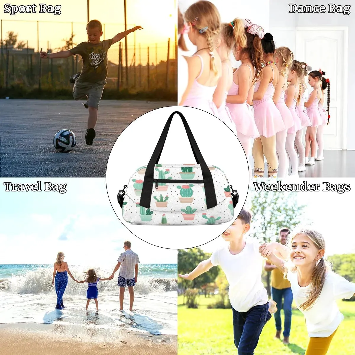 Sport Duffel Bag Cactus Plants Kids Gym Bag Weekender Overnight Bags for Boys Girls Teens Carry On Workout Travel Bag