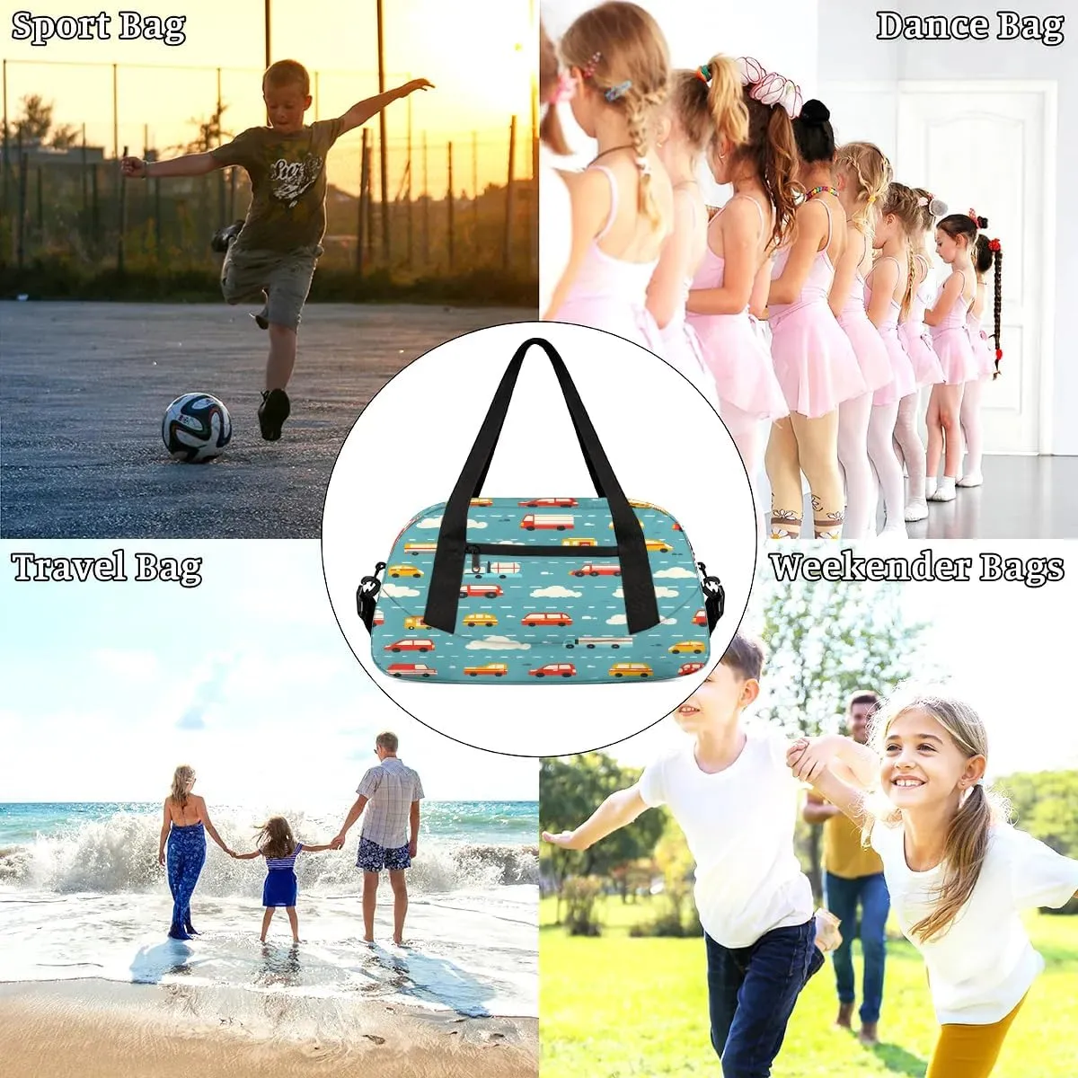 Sport Duffel Bag Cars Clouds Kids Gym Bag Weekender Overnight Bags for Boys Girls Teens Carry On Workout Travel Bag
