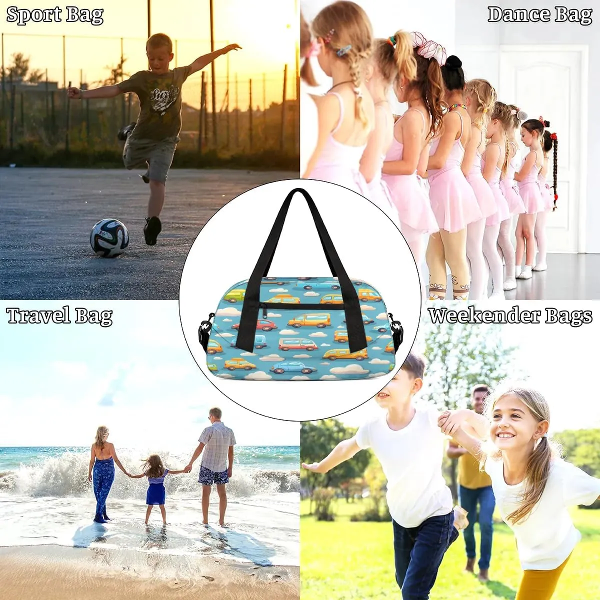 Sport Duffel Bag Cars Kids Gym Bag Weekender Overnight Bags for Boys Girls Teens Carry On Workout Travel Bag