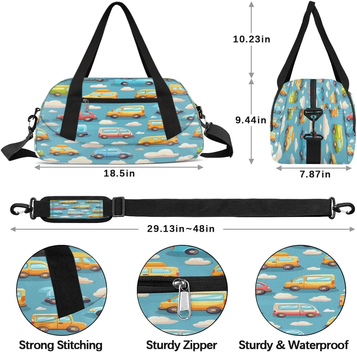 Sport Duffel Bag Cars Kids Gym Bag Weekender Overnight Bags for Boys Girls Teens Carry On Workout Travel Bag