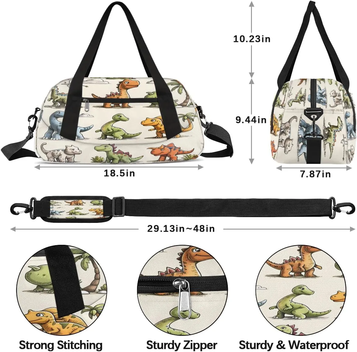 Sport Duffel Bag Cartoon Dinosaurs Kids Gym Bag Weekender Overnight Bags for Boys Girls Teens Carry On Workout Travel Bag