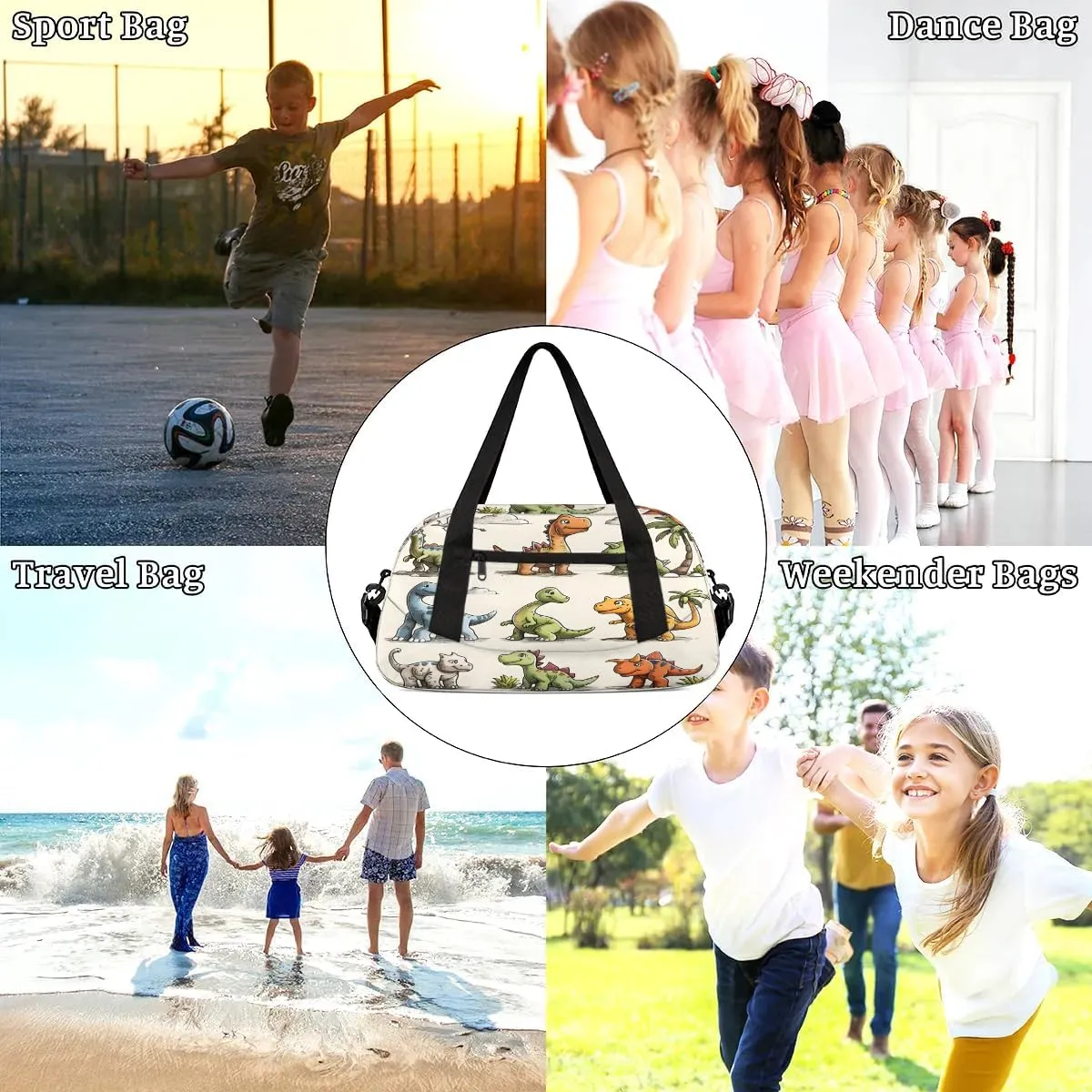 Sport Duffel Bag Cartoon Dinosaurs Kids Gym Bag Weekender Overnight Bags for Boys Girls Teens Carry On Workout Travel Bag