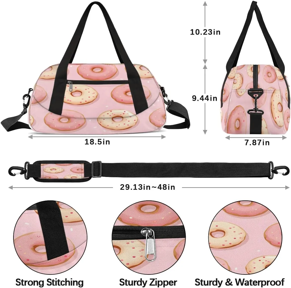 Sport Duffel Bag Donut Theme Kids Gym Bag Weekender Overnight Bags for Boys Girls Teens Carry On Workout Travel Bag