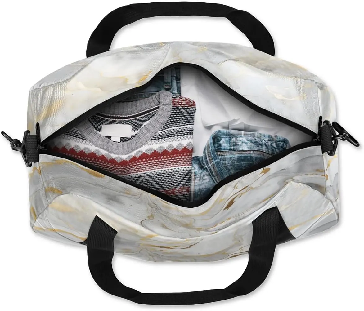 Sport Duffel Bag Gray White Marble Style Kids Gym Bag Weekender Overnight Bags for Boys Girls Teens Carry On Workout Travel Bag