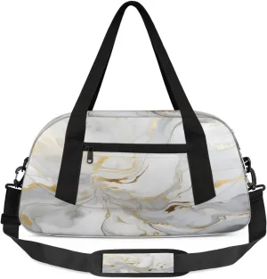 Sport Duffel Bag Gray White Marble Style Kids Gym Bag Weekender Overnight Bags for Boys Girls Teens Carry On Workout Travel Bag