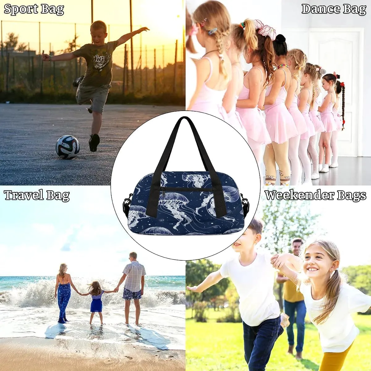 Sport Duffel Bag Jellyfish Theme Kids Gym Bag Weekender Overnight Bags for Boys Girls Teens Carry On Workout Travel Bag