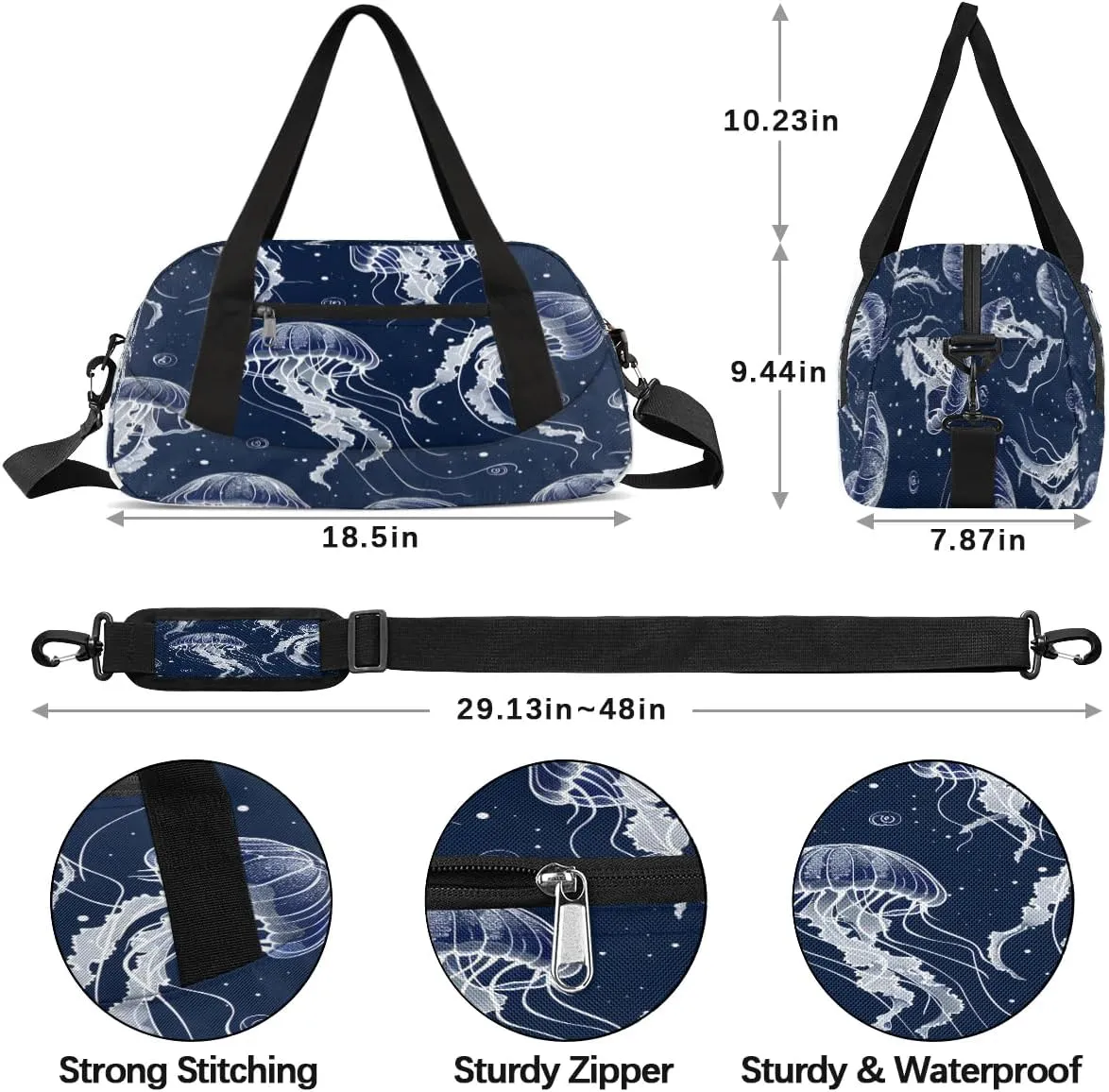 Sport Duffel Bag Jellyfish Theme Kids Gym Bag Weekender Overnight Bags for Boys Girls Teens Carry On Workout Travel Bag