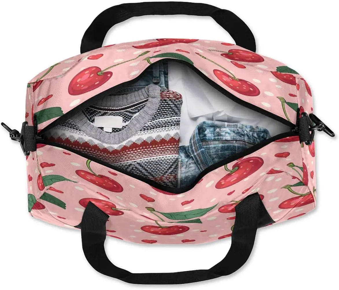 Sport Duffel Bag Red Cherry Fruits Kids Gym Bag Weekender Overnight Bags for Boys Girls Teens Carry On Workout Travel Bag
