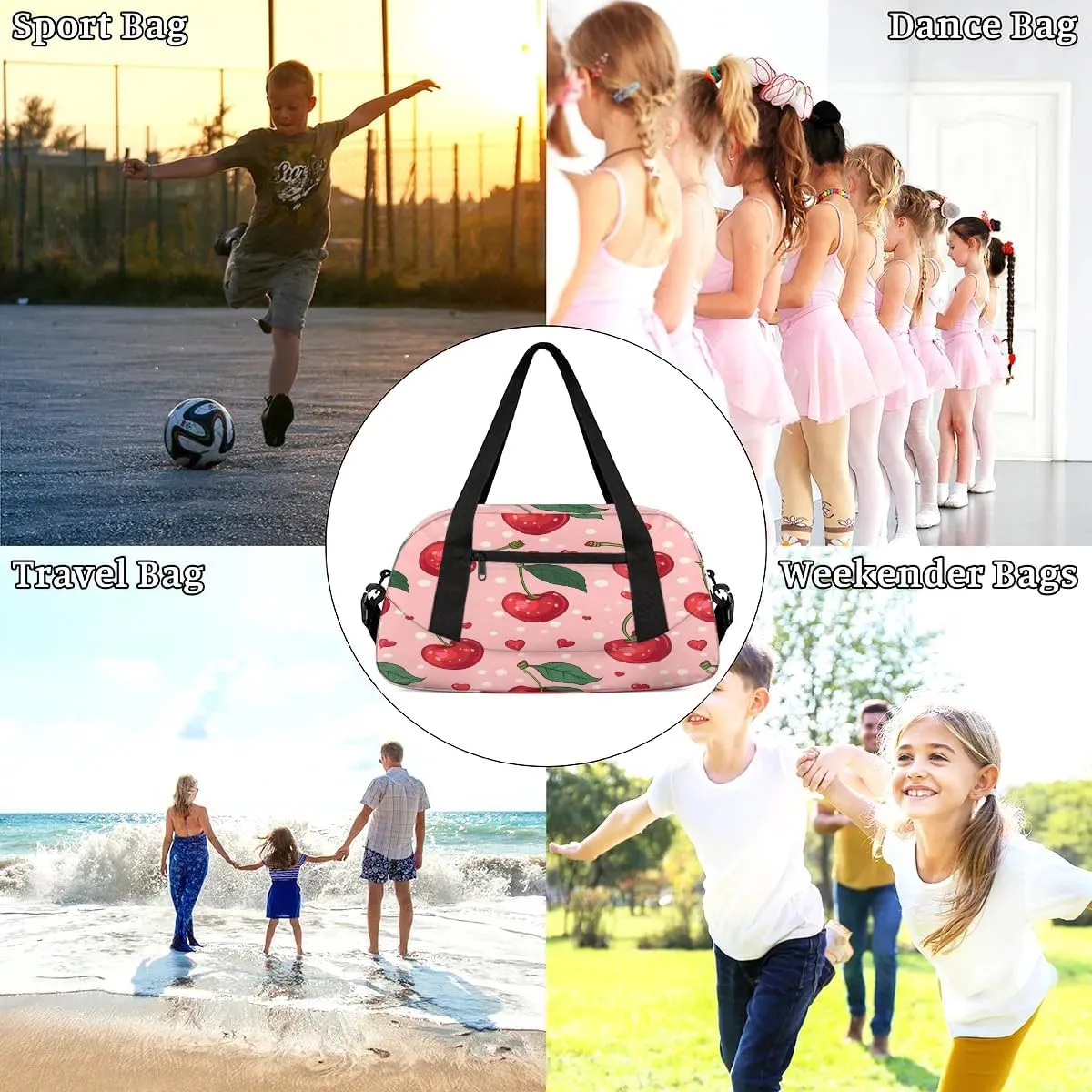 Sport Duffel Bag Red Cherry Fruits Kids Gym Bag Weekender Overnight Bags for Boys Girls Teens Carry On Workout Travel Bag