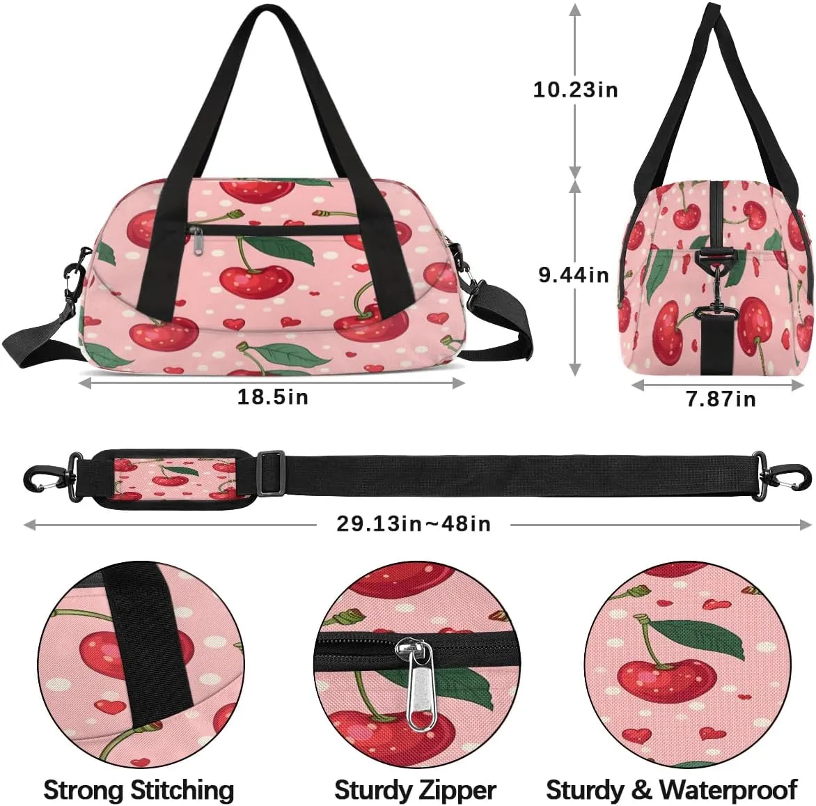 Sport Duffel Bag Red Cherry Fruits Kids Gym Bag Weekender Overnight Bags for Boys Girls Teens Carry On Workout Travel Bag