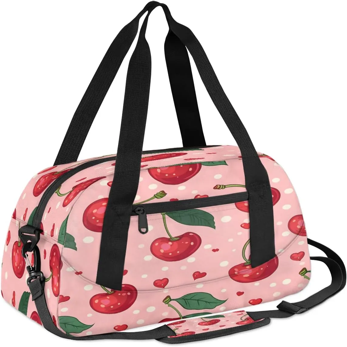Sport Duffel Bag Red Cherry Fruits Kids Gym Bag Weekender Overnight Bags for Boys Girls Teens Carry On Workout Travel Bag