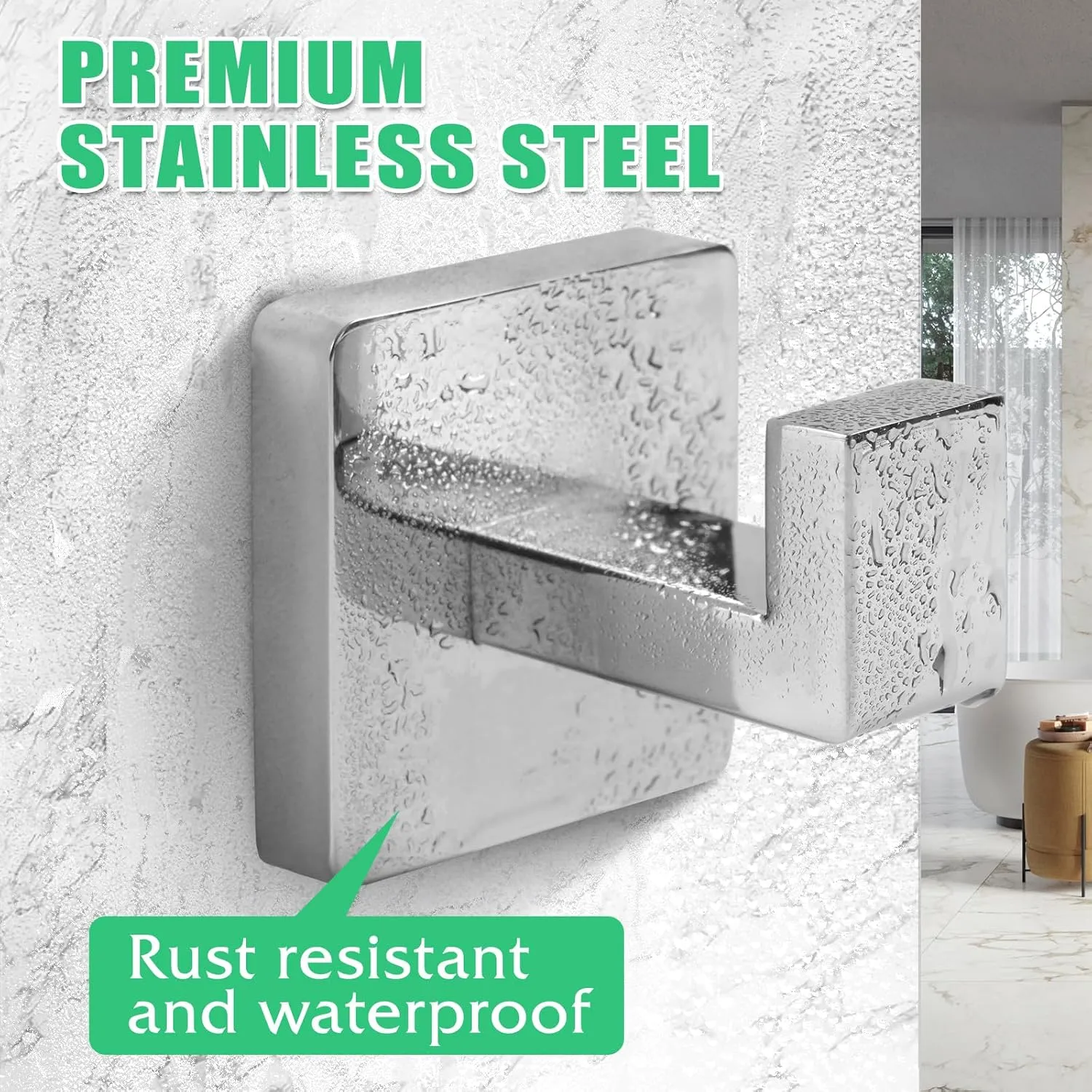 Stainless Steel Heavy Duty Bathroom Coat Hooks - Chrome Polished Square Wall Mounted Towel Hooks Robe Hook 2 Pack