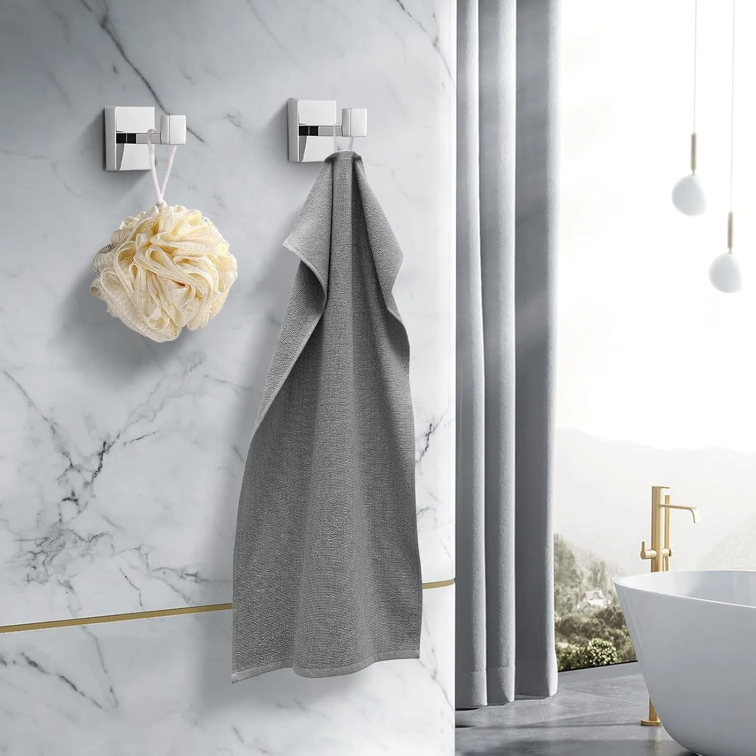 Stainless Steel Heavy Duty Bathroom Coat Hooks - Chrome Polished Square Wall Mounted Towel Hooks Robe Hook 2 Pack