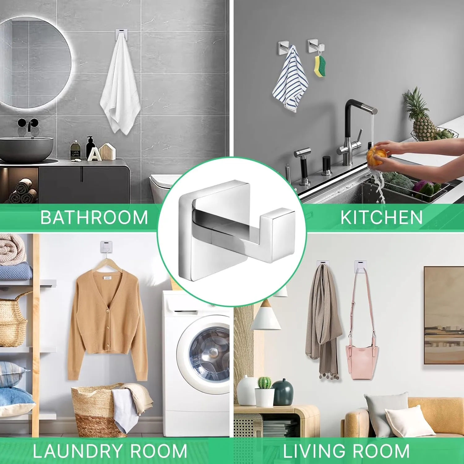 Stainless Steel Heavy Duty Bathroom Coat Hooks - Chrome Polished Square Wall Mounted Towel Hooks Robe Hook 2 Pack