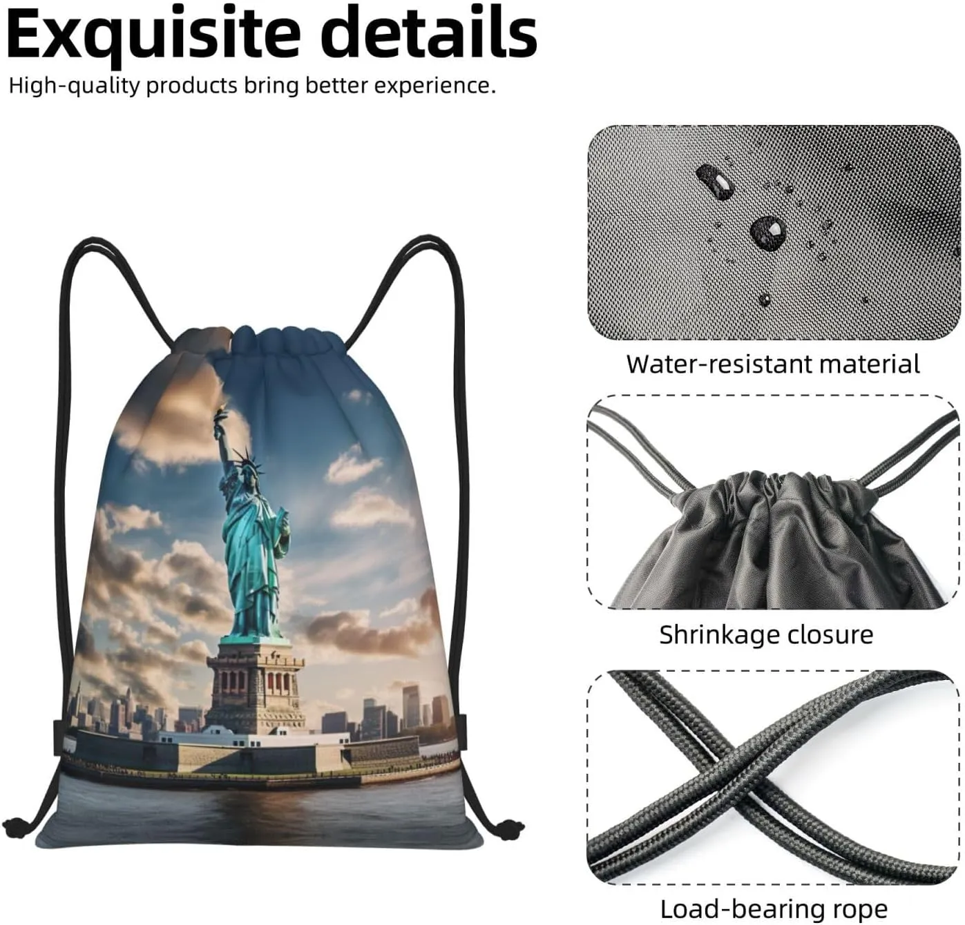 Statue of Liberty in NYC print Drawstring Backpack Bags Sack Cinch Tote Sport Storage Polyester Bag for Gym Traveling