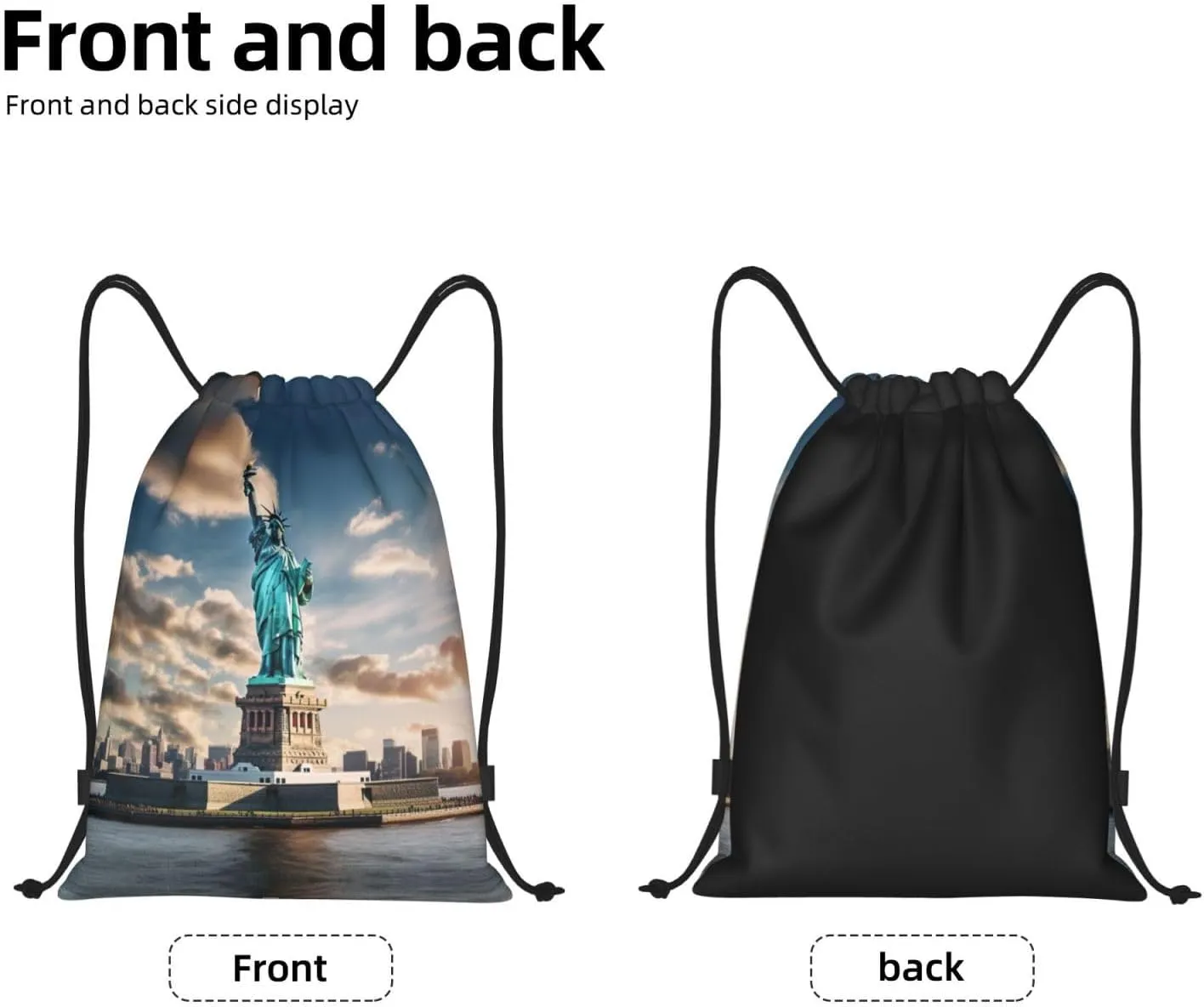 Statue of Liberty in NYC print Drawstring Backpack Bags Sack Cinch Tote Sport Storage Polyester Bag for Gym Traveling
