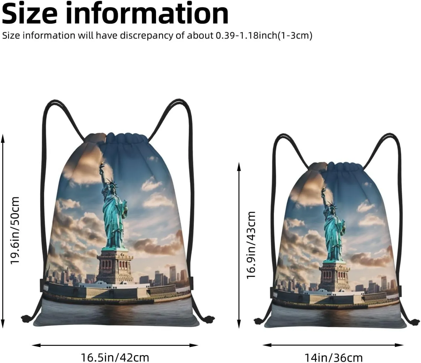 Statue of Liberty in NYC print Drawstring Backpack Bags Sack Cinch Tote Sport Storage Polyester Bag for Gym Traveling