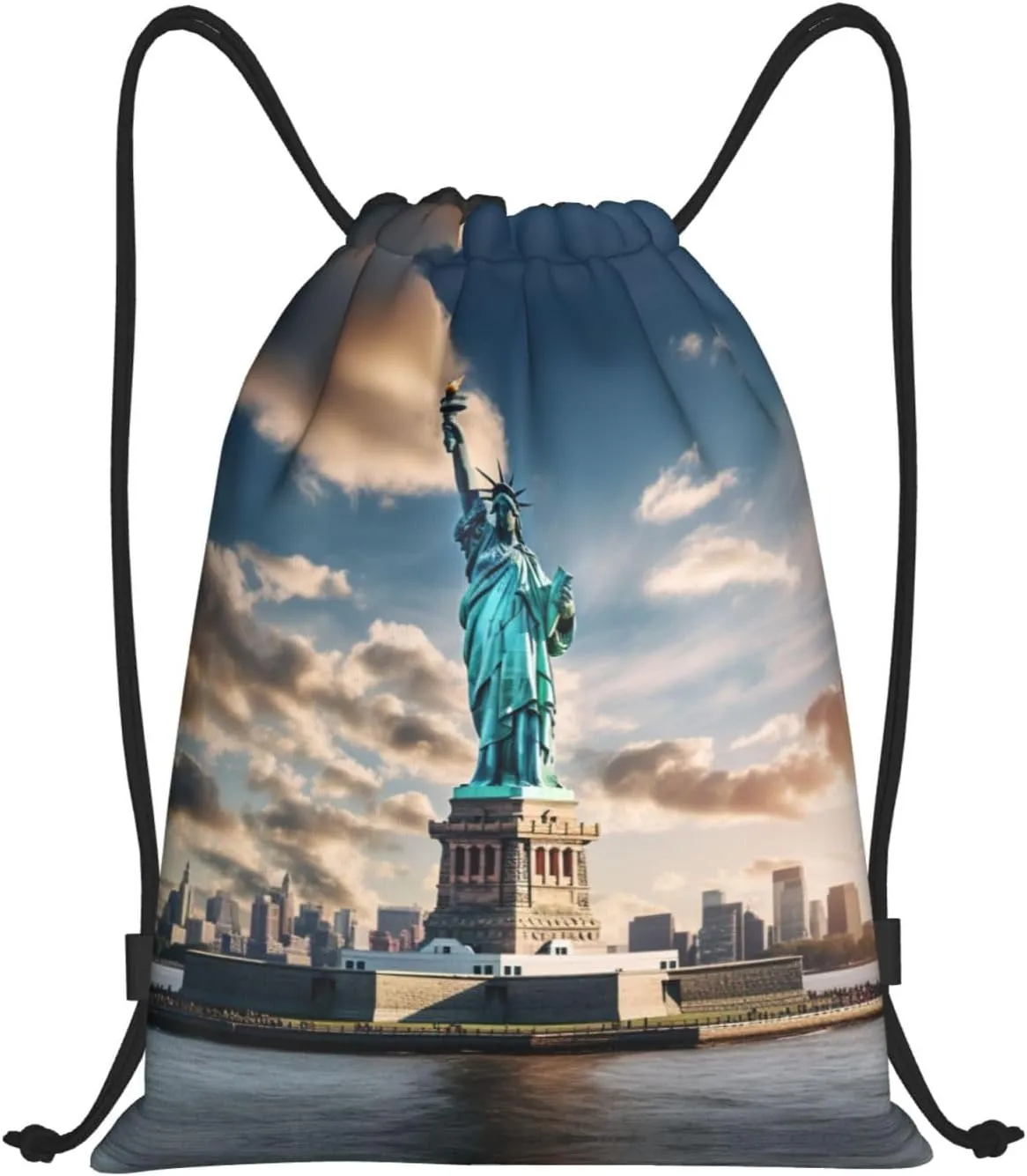 Statue of Liberty in NYC print Drawstring Backpack Bags Sack Cinch Tote Sport Storage Polyester Bag for Gym Traveling