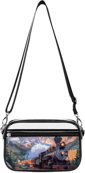 Steam Engine Train Clear Stadium Bag Clear Mini Messenger Bags with 2 Compartments Crossbody Bag