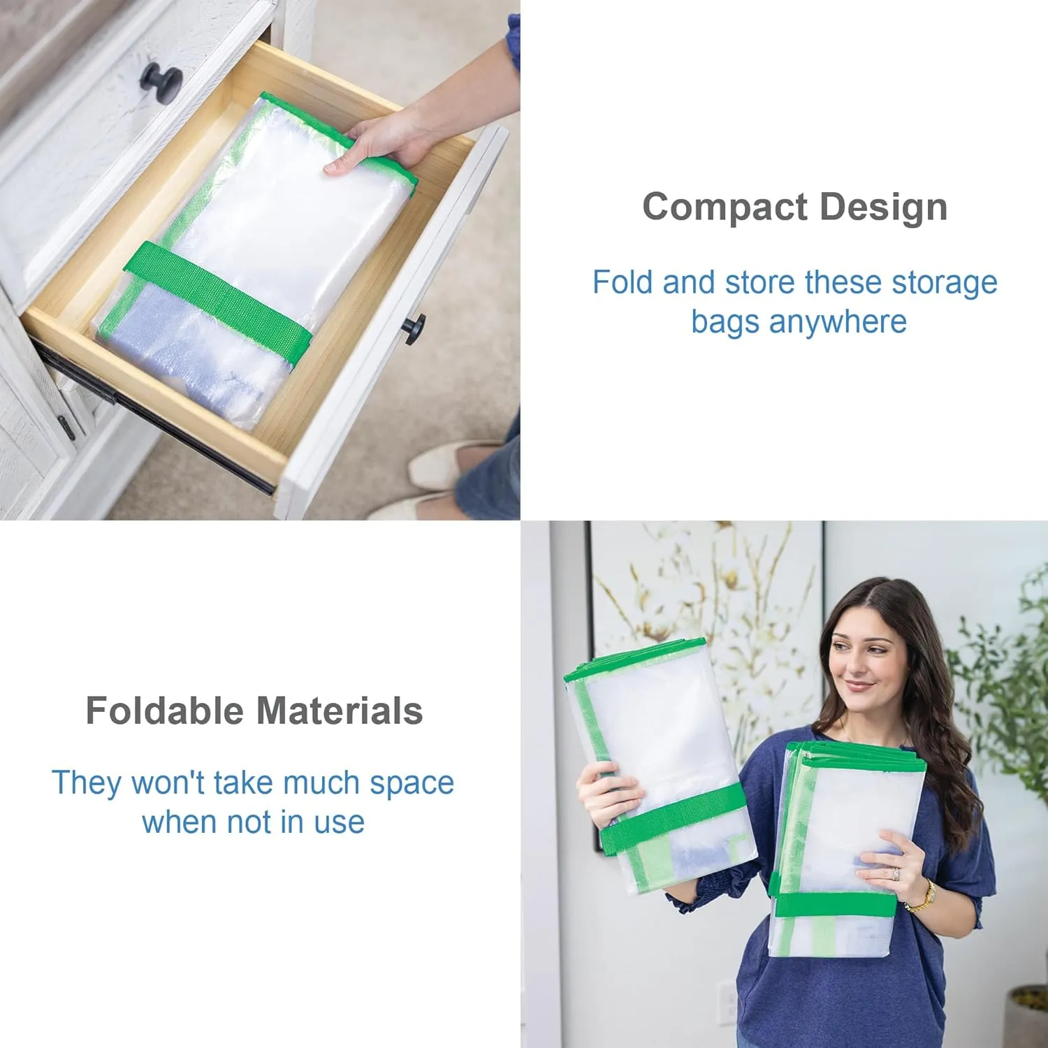 Storage and Moving Bags - Heavy Duty, Dust Protection and Water Resistant, Durable Zipper Closure and Sturdy Handles Best Moving Boxes Alternative (Green, 8 Pack)