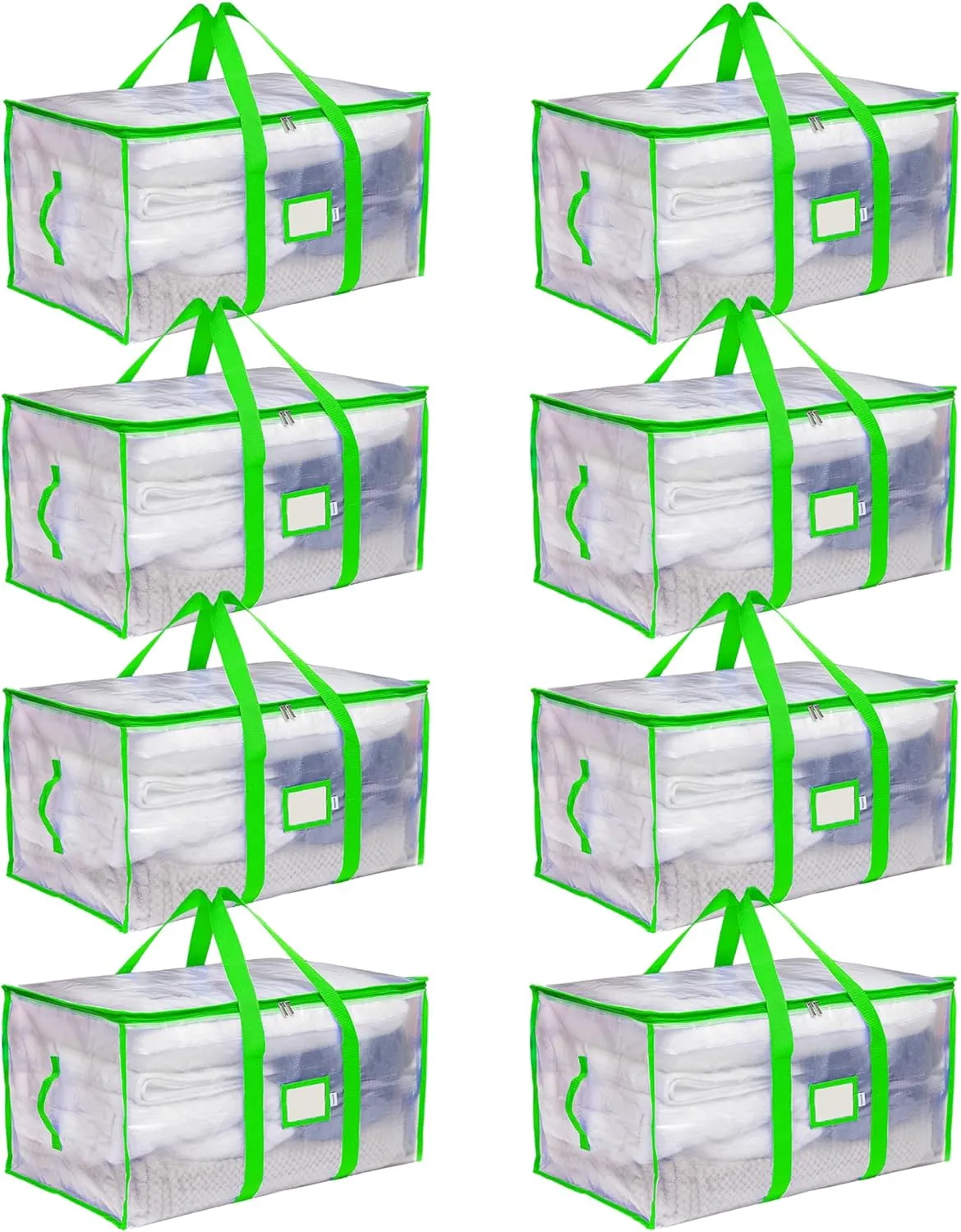Storage and Moving Bags - Heavy Duty, Dust Protection and Water Resistant, Durable Zipper Closure and Sturdy Handles Best Moving Boxes Alternative (Green, 8 Pack)