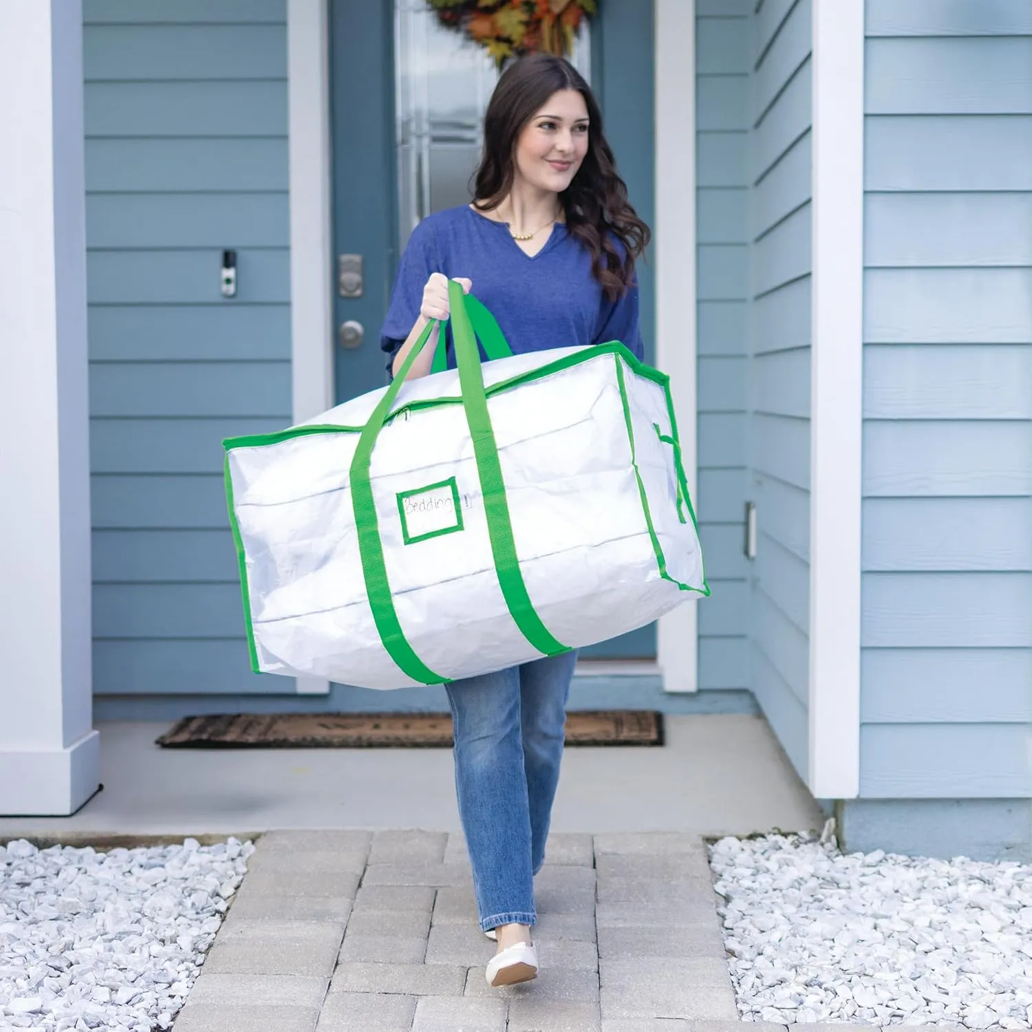 Storage and Moving Bags - Heavy Duty, Dust Protection and Water Resistant, Durable Zipper Closure and Sturdy Handles Best Moving Boxes Alternative (Green, 8 Pack)