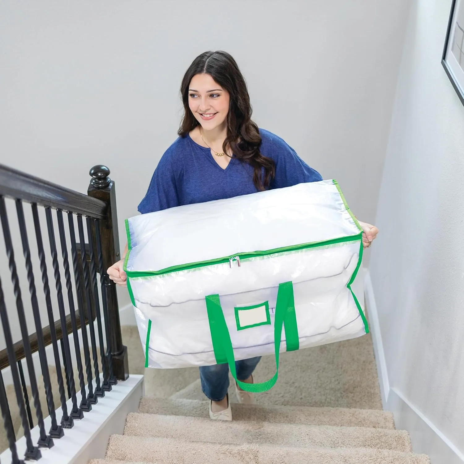 Storage and Moving Bags - Heavy Duty, Dust Protection and Water Resistant, Durable Zipper Closure and Sturdy Handles Best Moving Boxes Alternative (Green, 8 Pack)