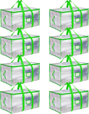 Storage and Moving Bags - Heavy Duty, Dust Protection and Water Resistant, Durable Zipper Closure and Sturdy Handles Best Moving Boxes Alternative (Green, 8 Pack)