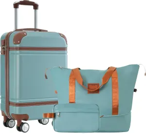 Stylish Hardshell Luggage Set for Travel, Includes Carry-On Suitcase and Travel Bags, 20-Inch, Green