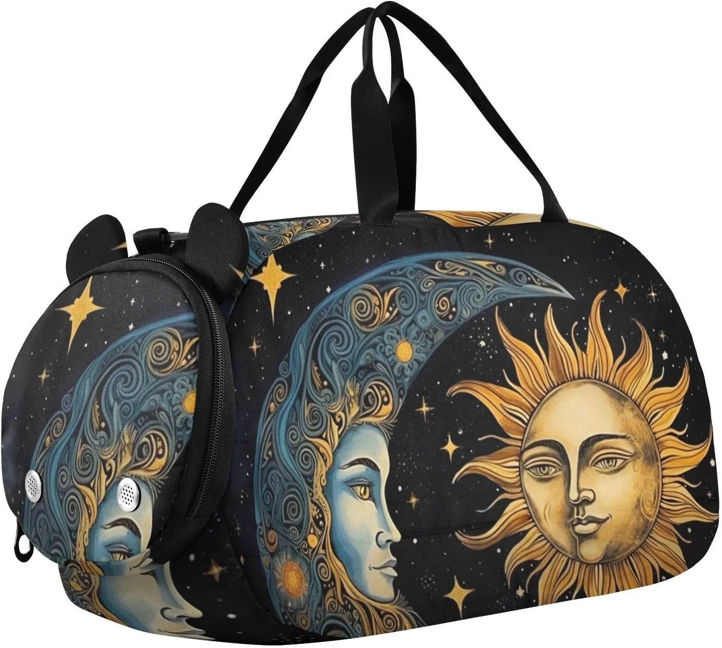 Sun and Moon Duffle Bag for Girl, Sports Duffle Gym Bags with Shoe Compartment, Personalized Overnight Bag Travel Weekender for Kids