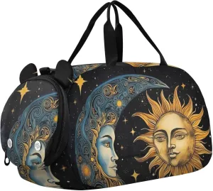 Sun and Moon Duffle Bag for Girl, Sports Duffle Gym Bags with Shoe Compartment, Personalized Overnight Bag Travel Weekender for Kids