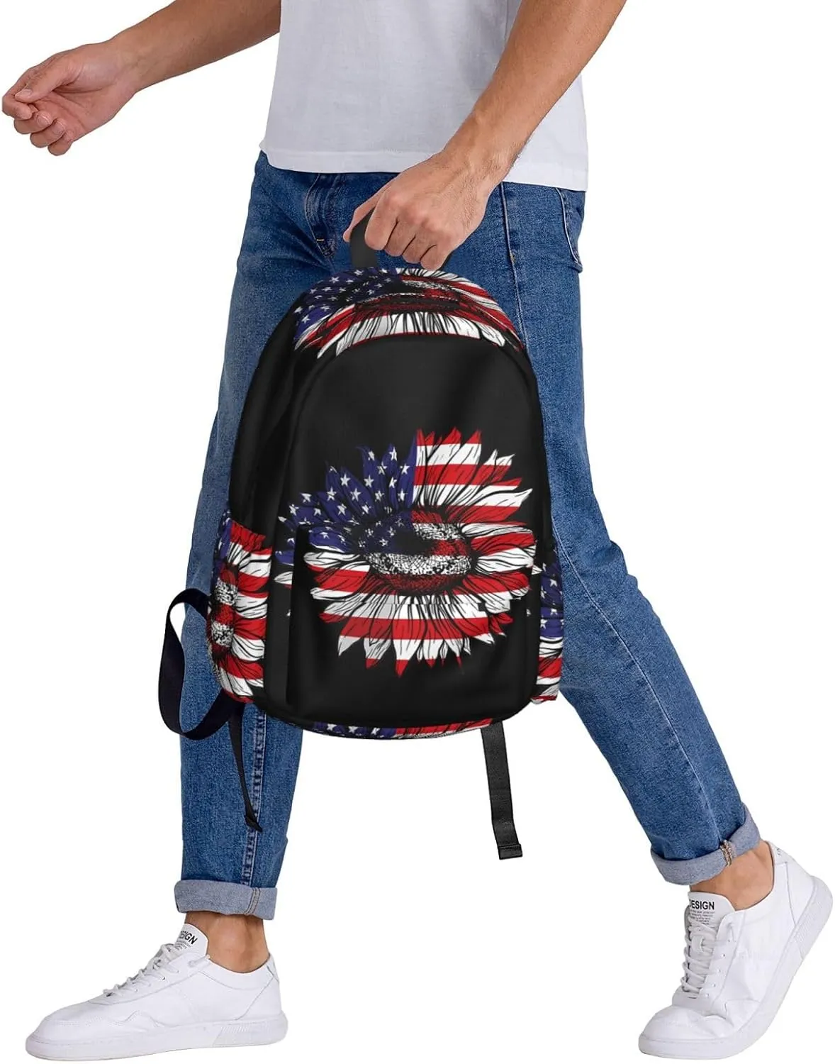 Sunflower American Flag Patriotic Backpack Large Capacity Backpack Lightweight Double Shoulder Bag For Women Men Travel