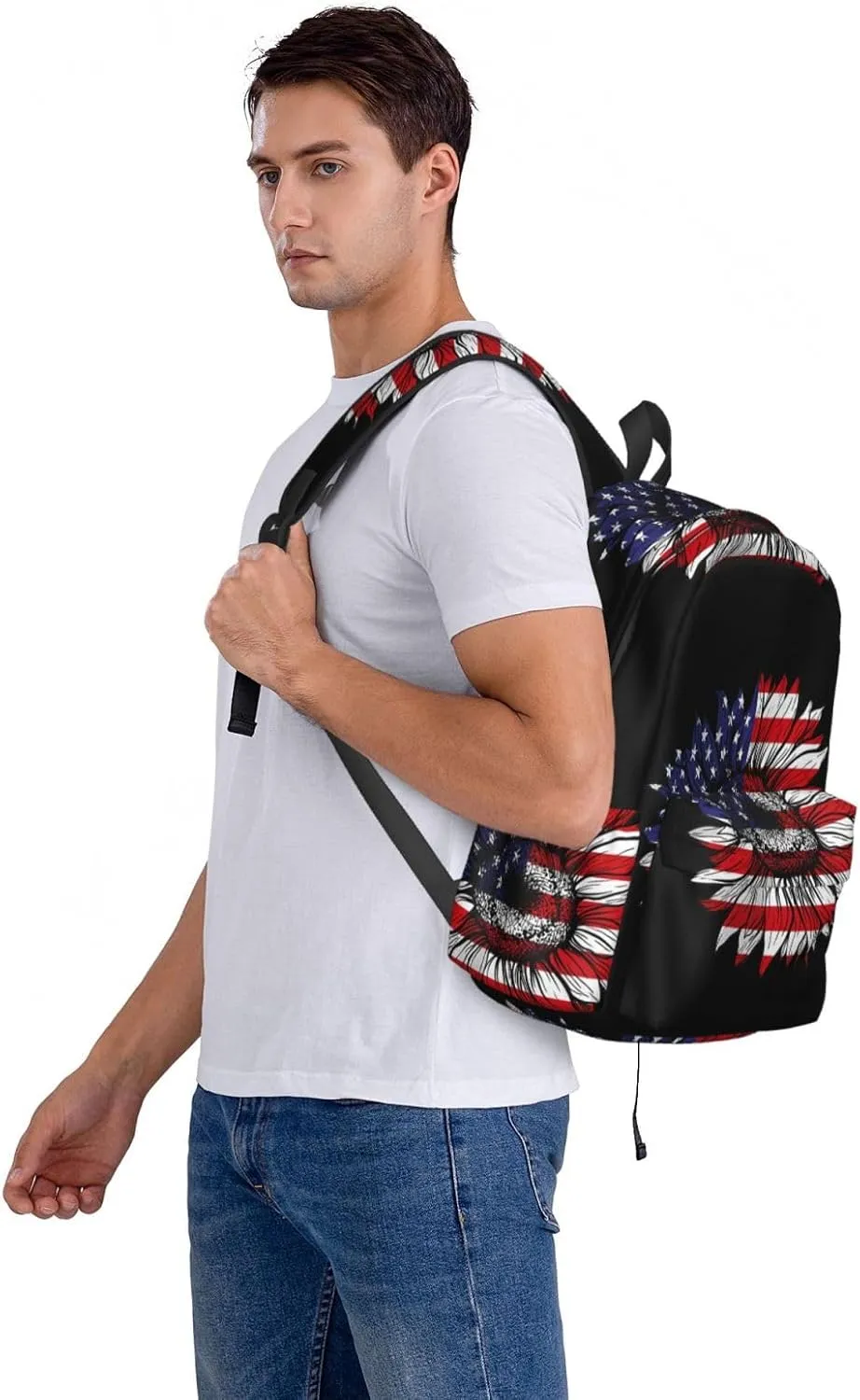 Sunflower American Flag Patriotic Backpack Large Capacity Backpack Lightweight Double Shoulder Bag For Women Men Travel
