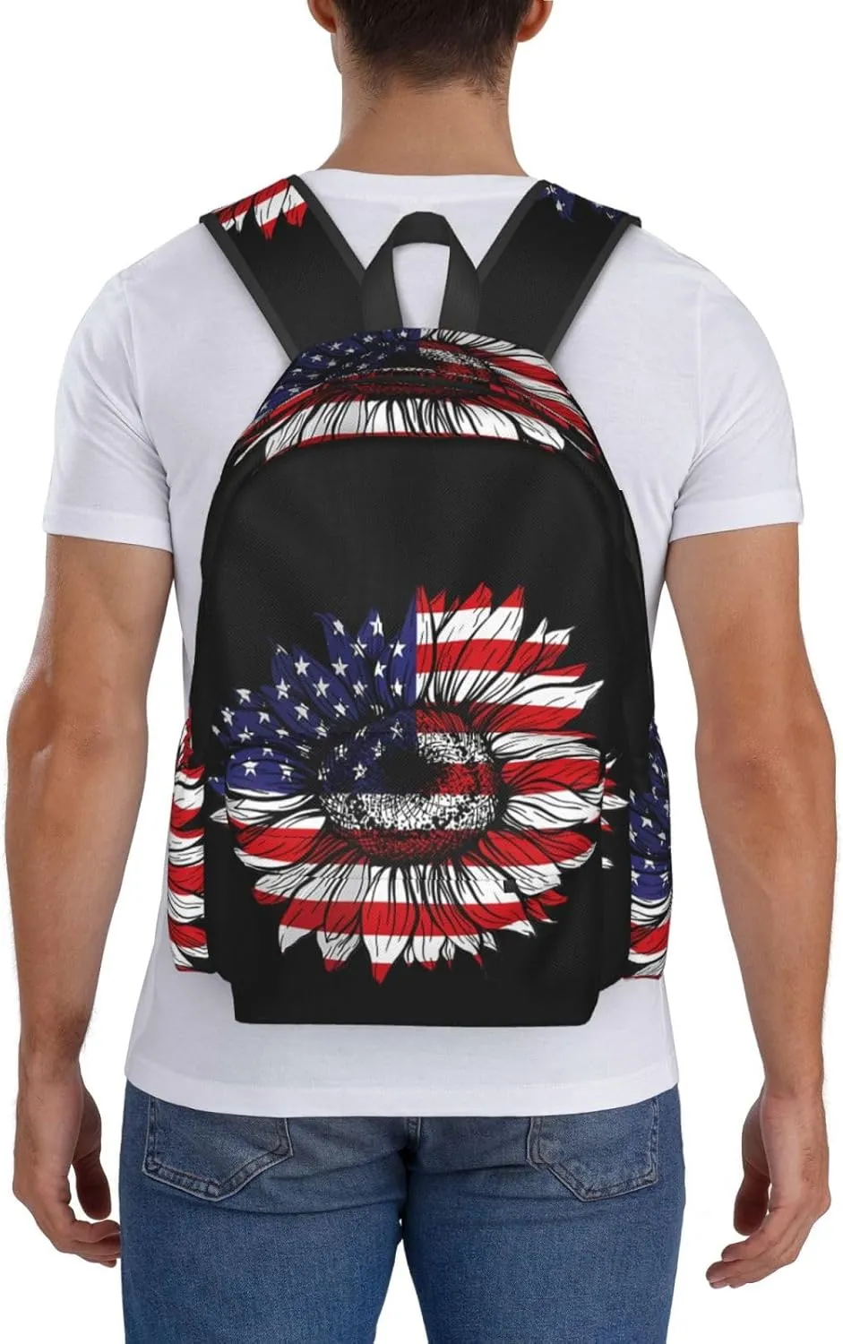 Sunflower American Flag Patriotic Backpack Large Capacity Backpack Lightweight Double Shoulder Bag For Women Men Travel