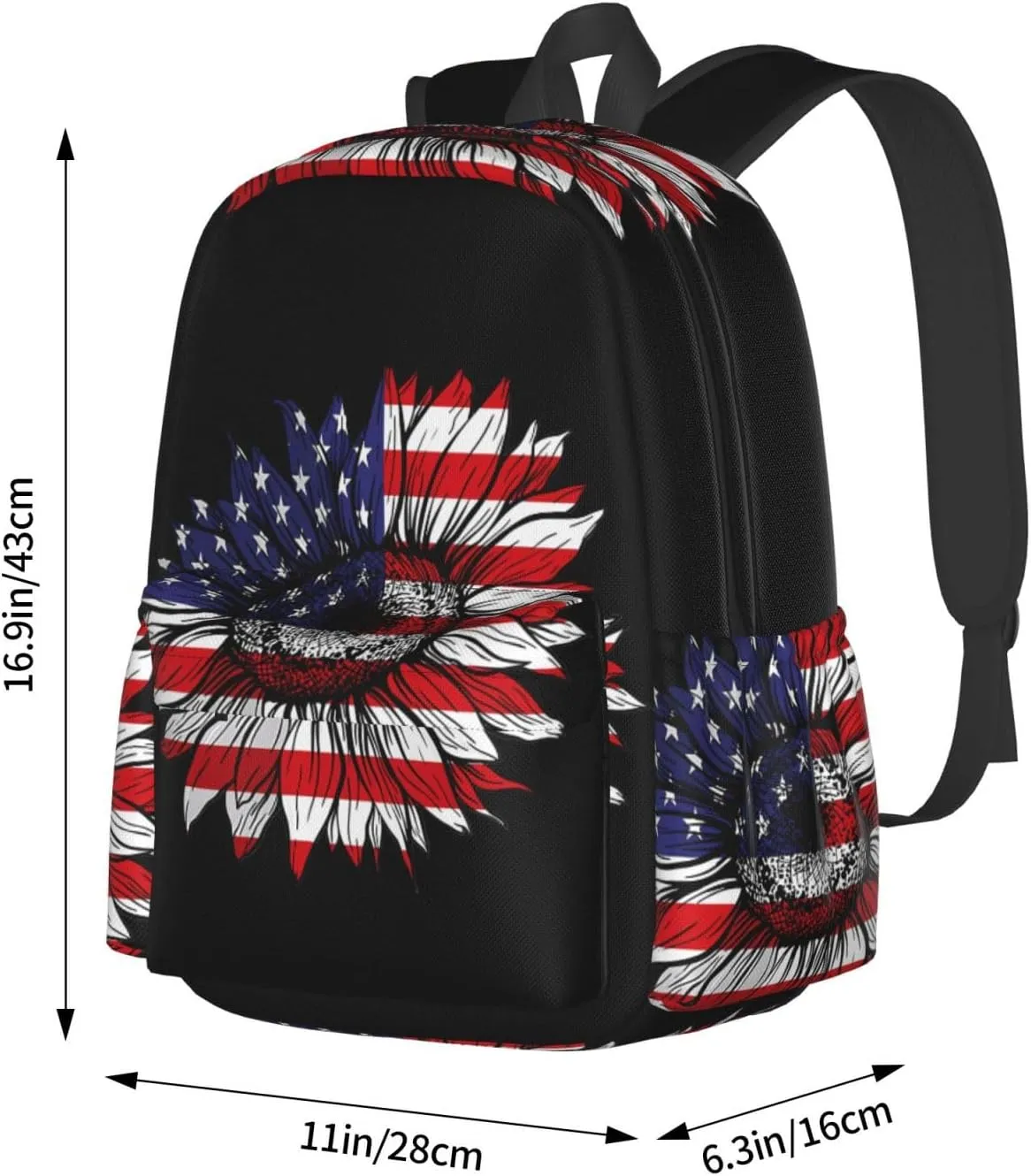 Sunflower American Flag Patriotic Backpack Large Capacity Backpack Lightweight Double Shoulder Bag For Women Men Travel