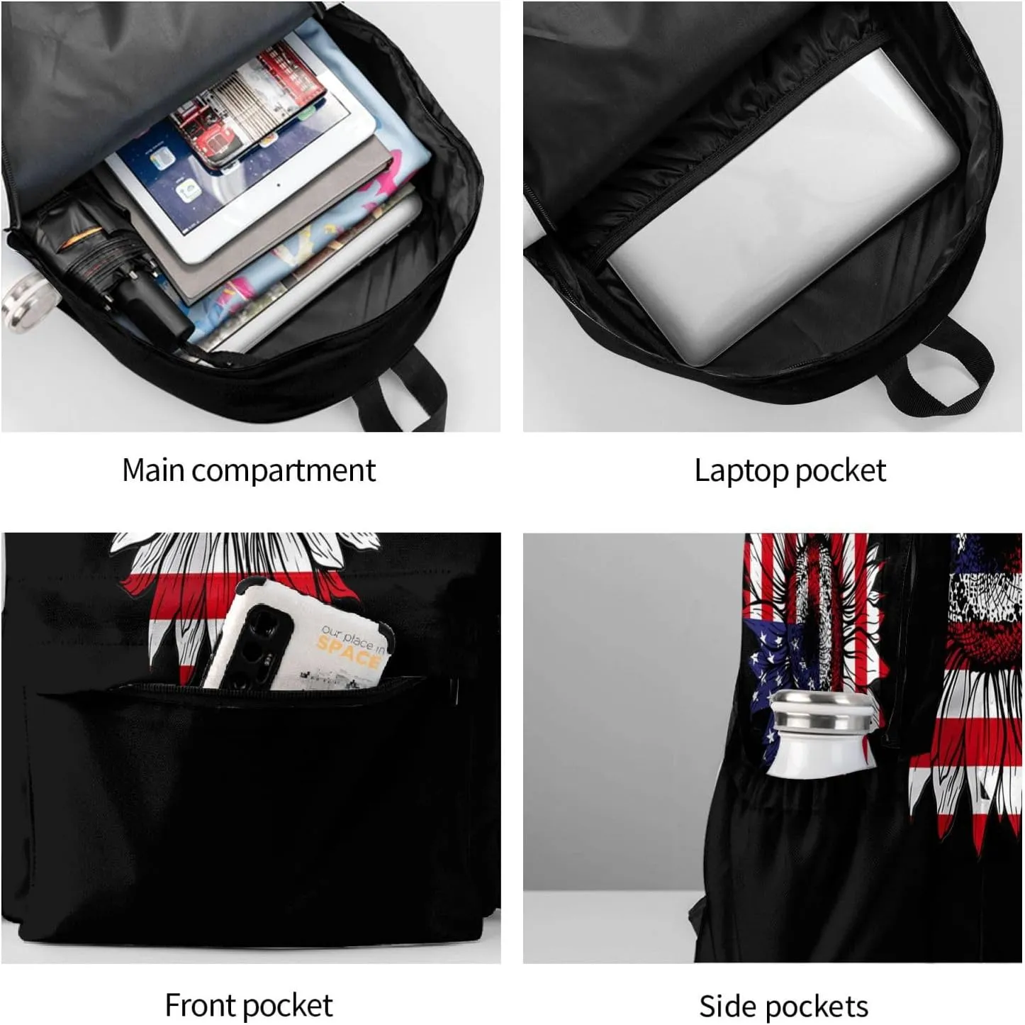 Sunflower American Flag Patriotic Backpack Large Capacity Backpack Lightweight Double Shoulder Bag For Women Men Travel