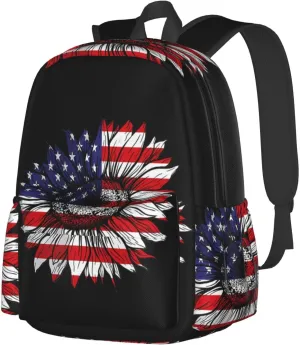 Sunflower American Flag Patriotic Backpack Large Capacity Backpack Lightweight Double Shoulder Bag For Women Men Travel