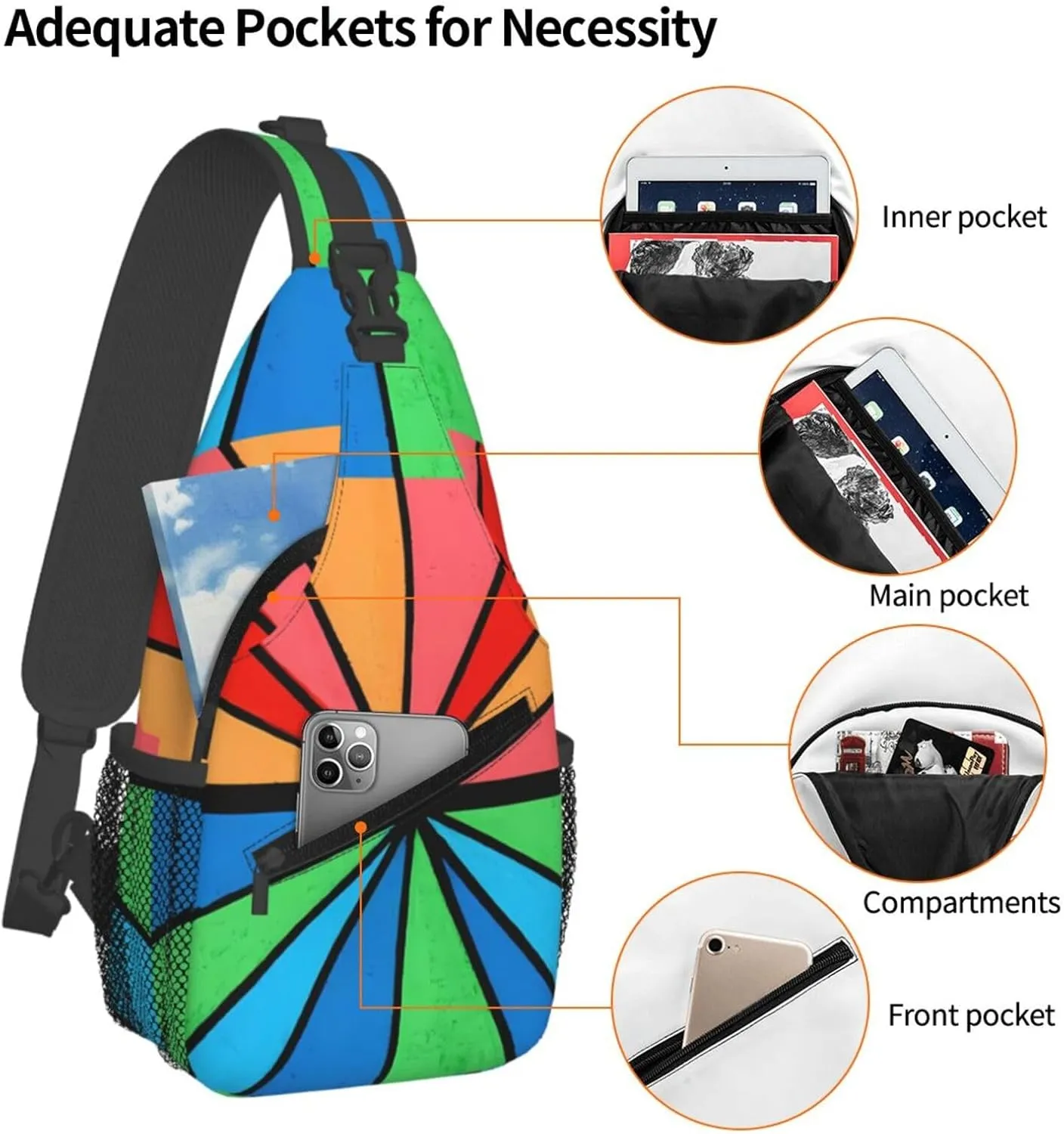 Sunrise Sunset Geometric Abstract Acrylic Painting Chest Sling Bag Crossbody Shoulder Backpack Bag Gym Cycling Travel Hiking Daypack Cross Bag