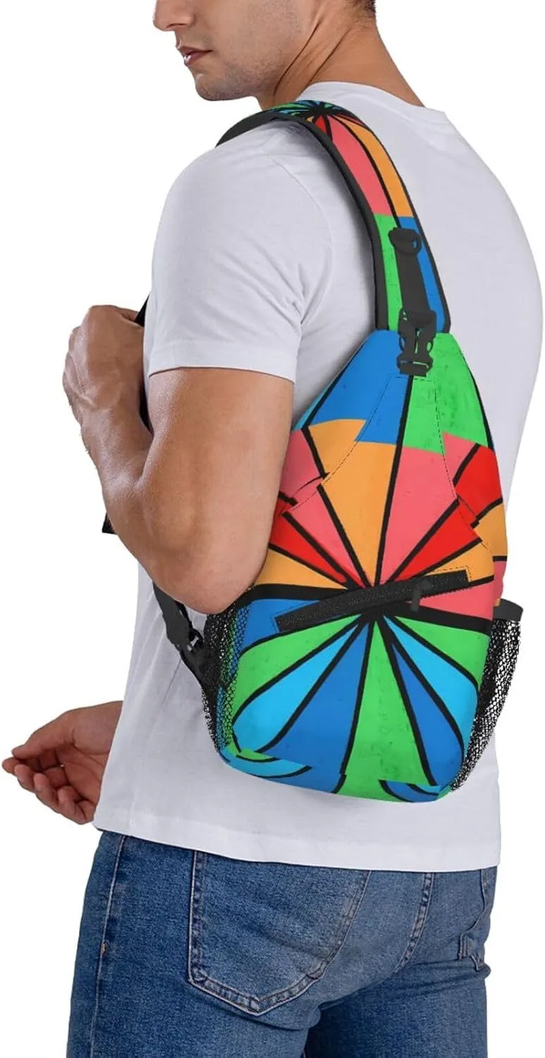 Sunrise Sunset Geometric Abstract Acrylic Painting Chest Sling Bag Crossbody Shoulder Backpack Bag Gym Cycling Travel Hiking Daypack Cross Bag